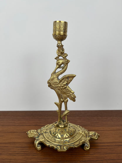 Paire de bougeoirs anciens héron laiton doré – style orientaliste Art déco
