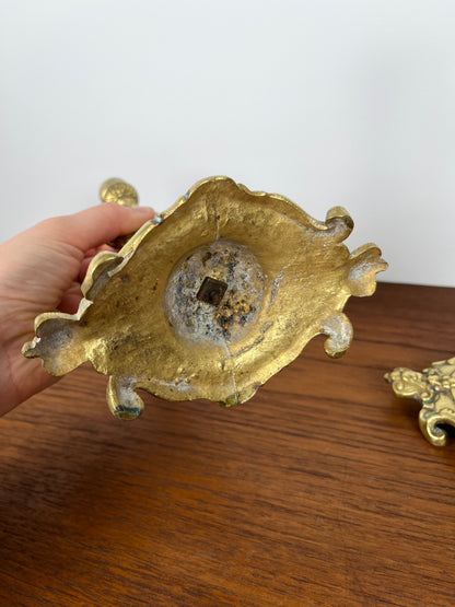 Paire de bougeoirs anciens héron laiton doré – style orientaliste Art déco