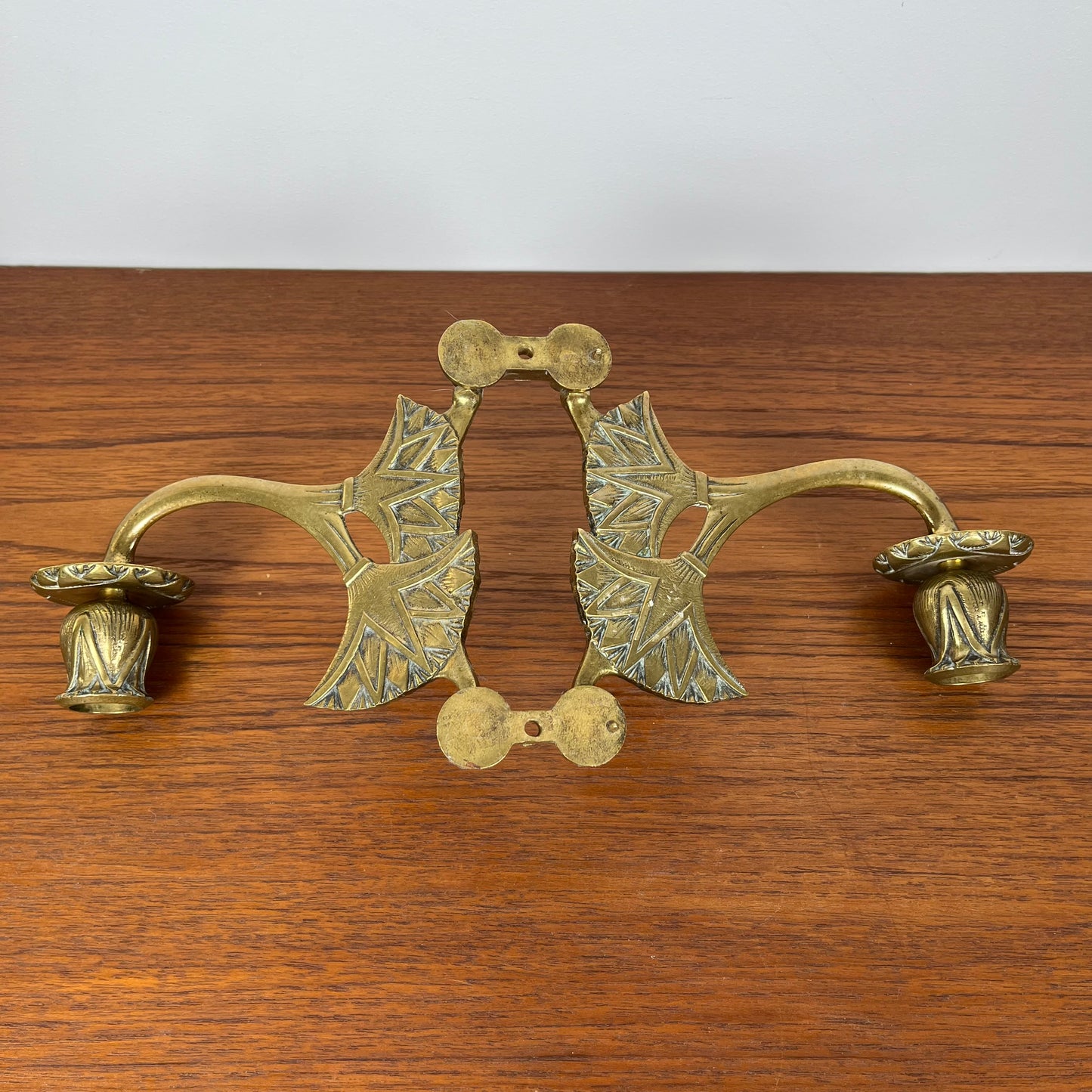 Antique brass wall candle holder – Art Deco double arm wall light