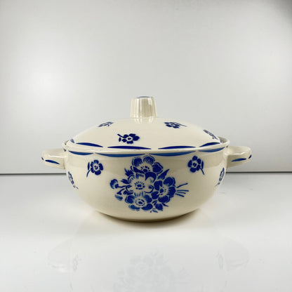 Badonviller Semi-Porcelain Soup Tureen, blue floral pattern, early 20th century