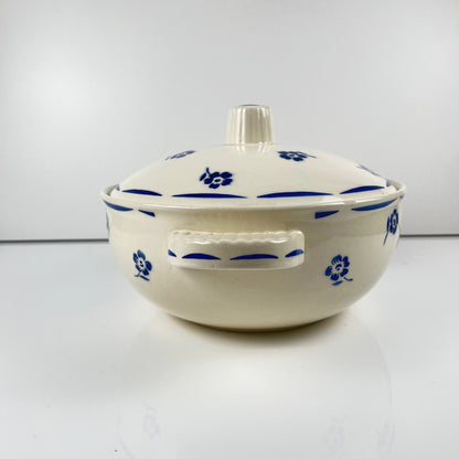 Badonviller Semi-Porcelain Soup Tureen, blue floral pattern, early 20th century