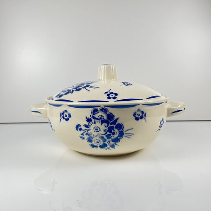 Badonviller Semi-Porcelain Soup Tureen, blue floral pattern, early 20th century