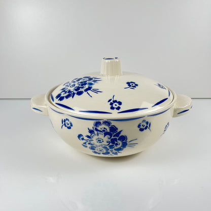 Badonviller Semi-Porcelain Soup Tureen, blue floral pattern, early 20th century