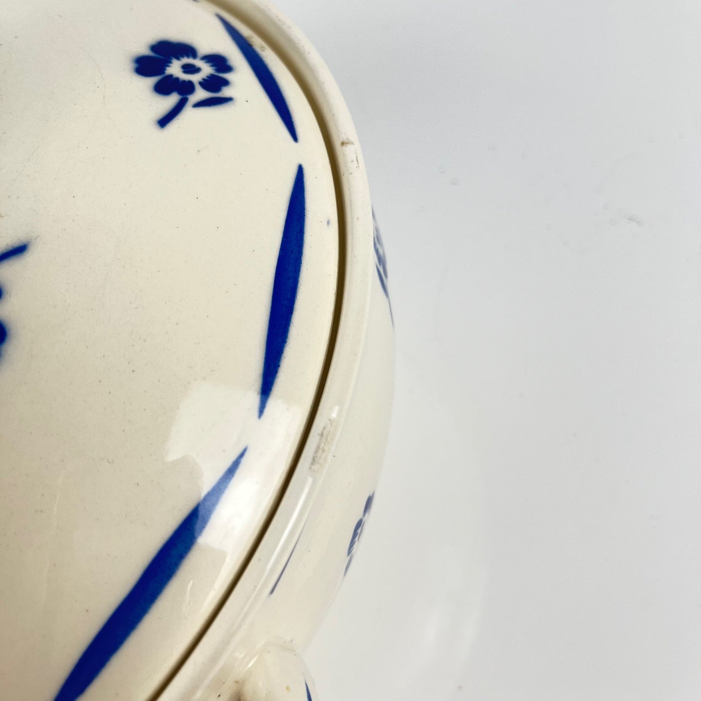 Badonviller Semi-Porcelain Soup Tureen, blue floral pattern, early 20th century