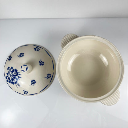 Badonviller Semi-Porcelain Soup Tureen, blue floral pattern, early 20th century