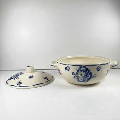 Badonviller Semi-Porcelain Soup Tureen, blue floral pattern, early 20th century