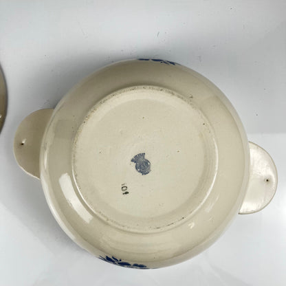 Badonviller Semi-Porcelain Soup Tureen, blue floral pattern, early 20th century