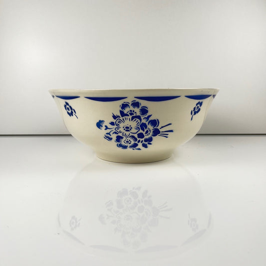 Saladier Demi-porcelaine Badonviller, motif fleurs bleu, début XXe