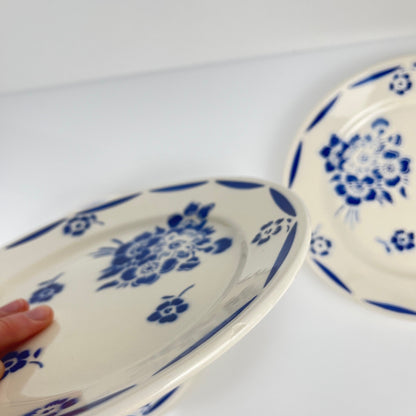 Set de 6 assiettes à dessert Demi-porcelaine Badonviller, motif fleurs bleu, début XXe