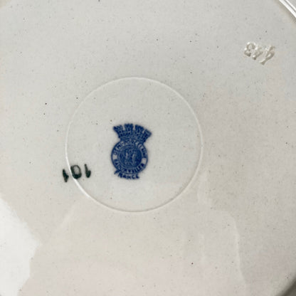 Saladier bas Demi-porcelaine Badonviller, motif fleurs bleu, début XXe