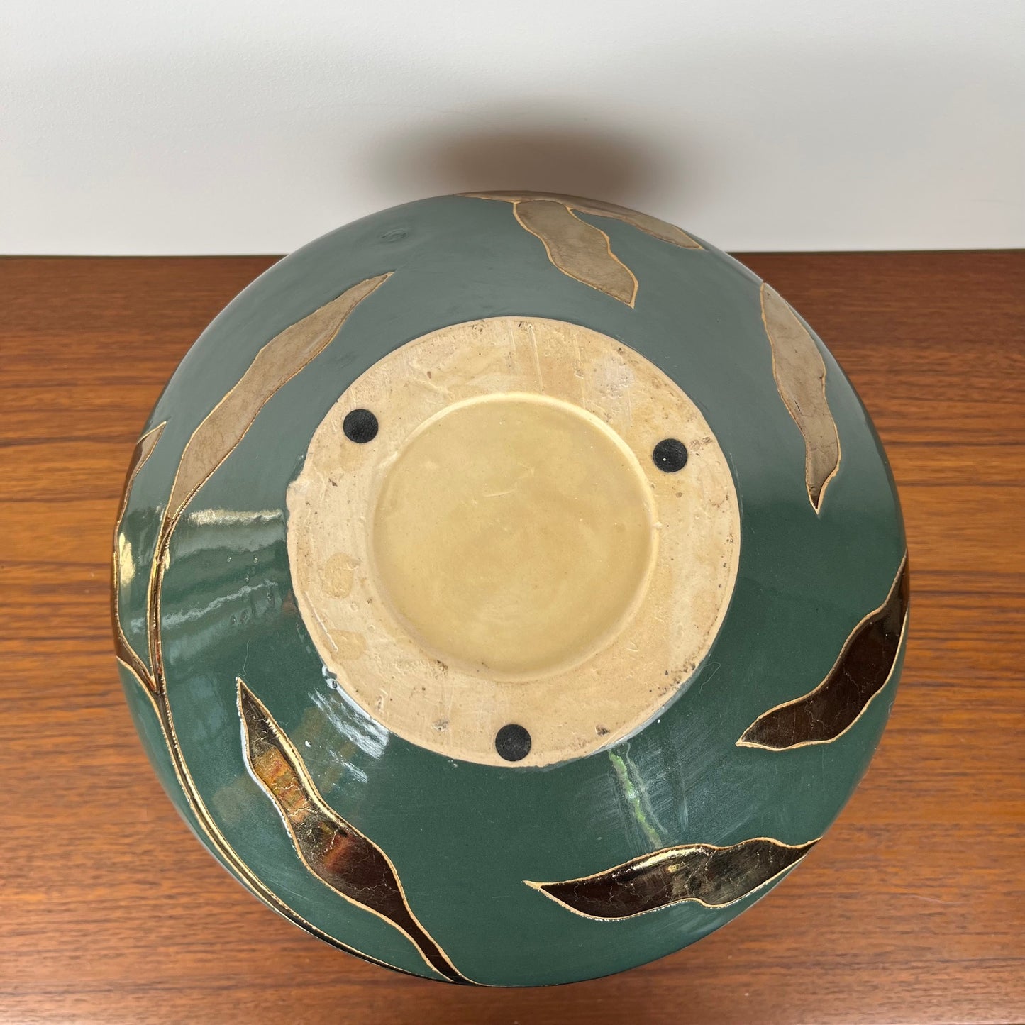 Green & gold glazed ceramic vase