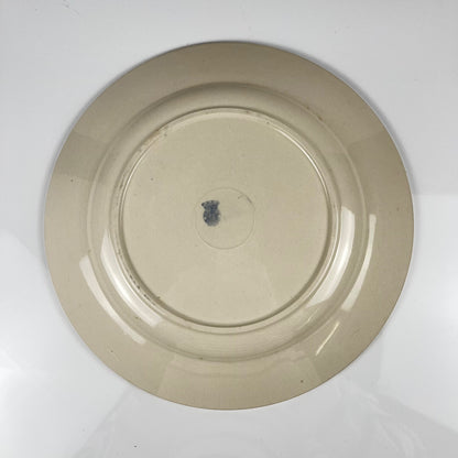 Plat à gateau Demi-porcelaine Badonviller, motif fleurs bleu, début XXe