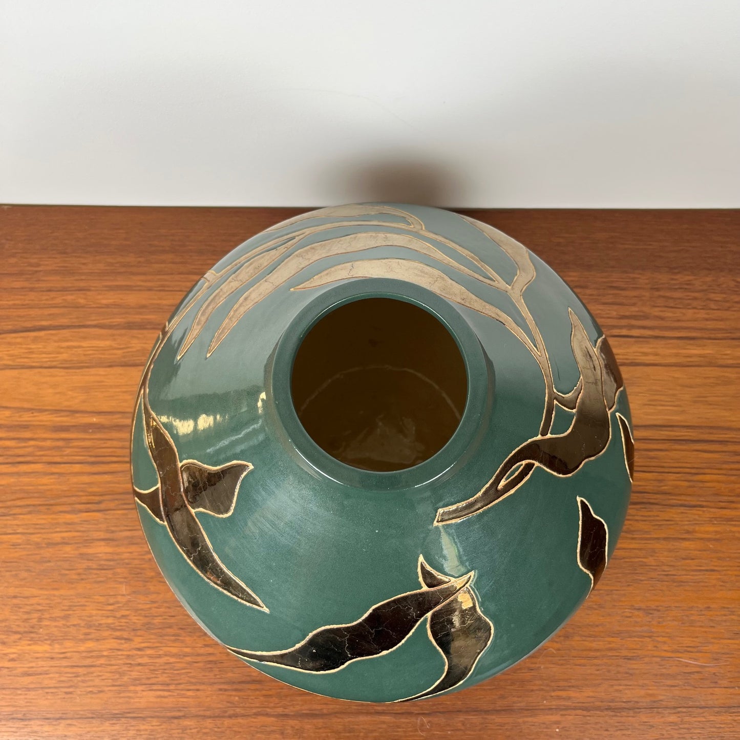 Green & gold glazed ceramic vase