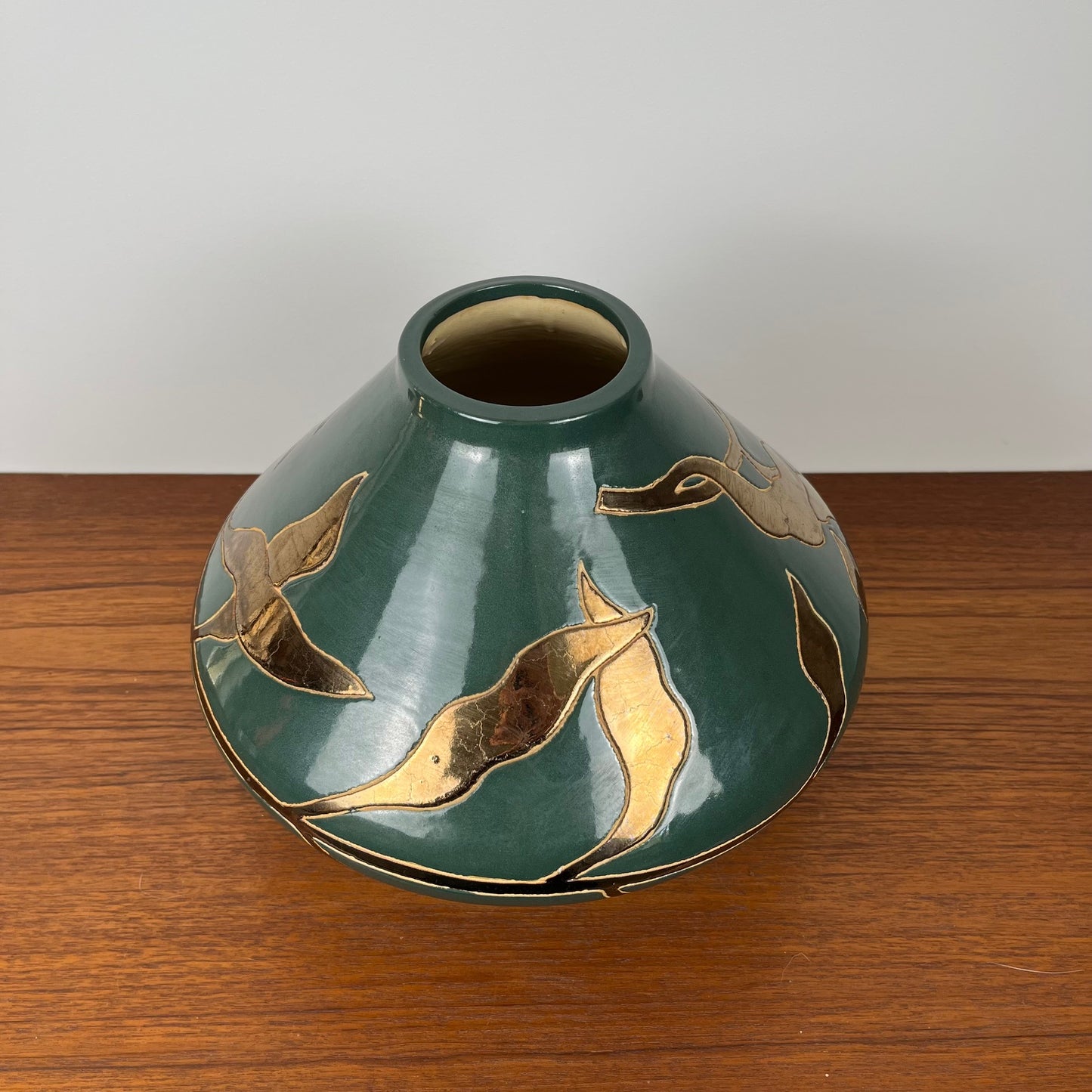 Green & gold glazed ceramic vase