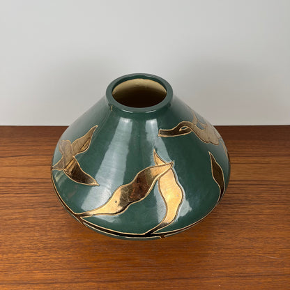 Green & gold glazed ceramic vase