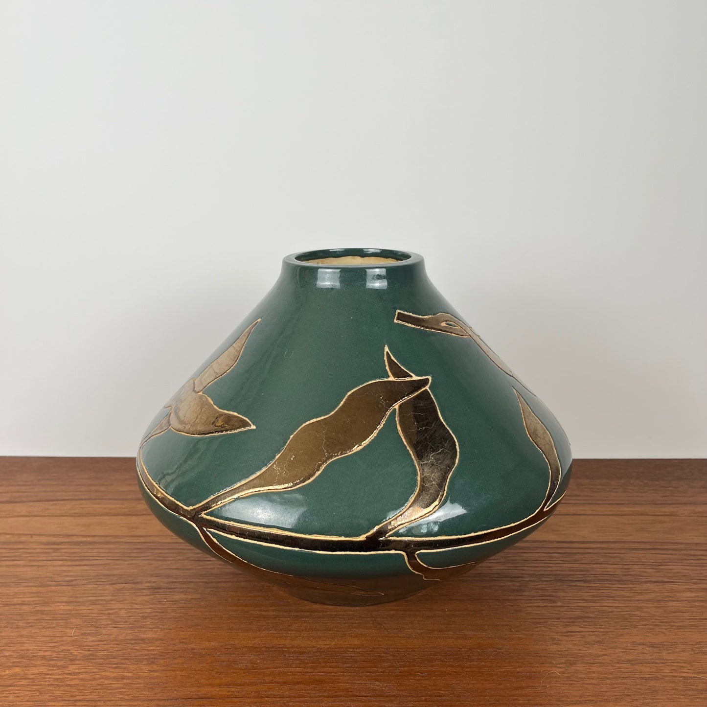 Green & gold glazed ceramic vase