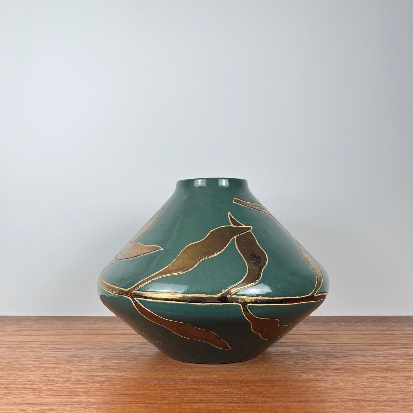 Green & gold glazed ceramic vase