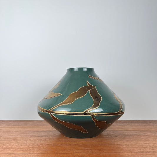 Green & gold glazed ceramic vase