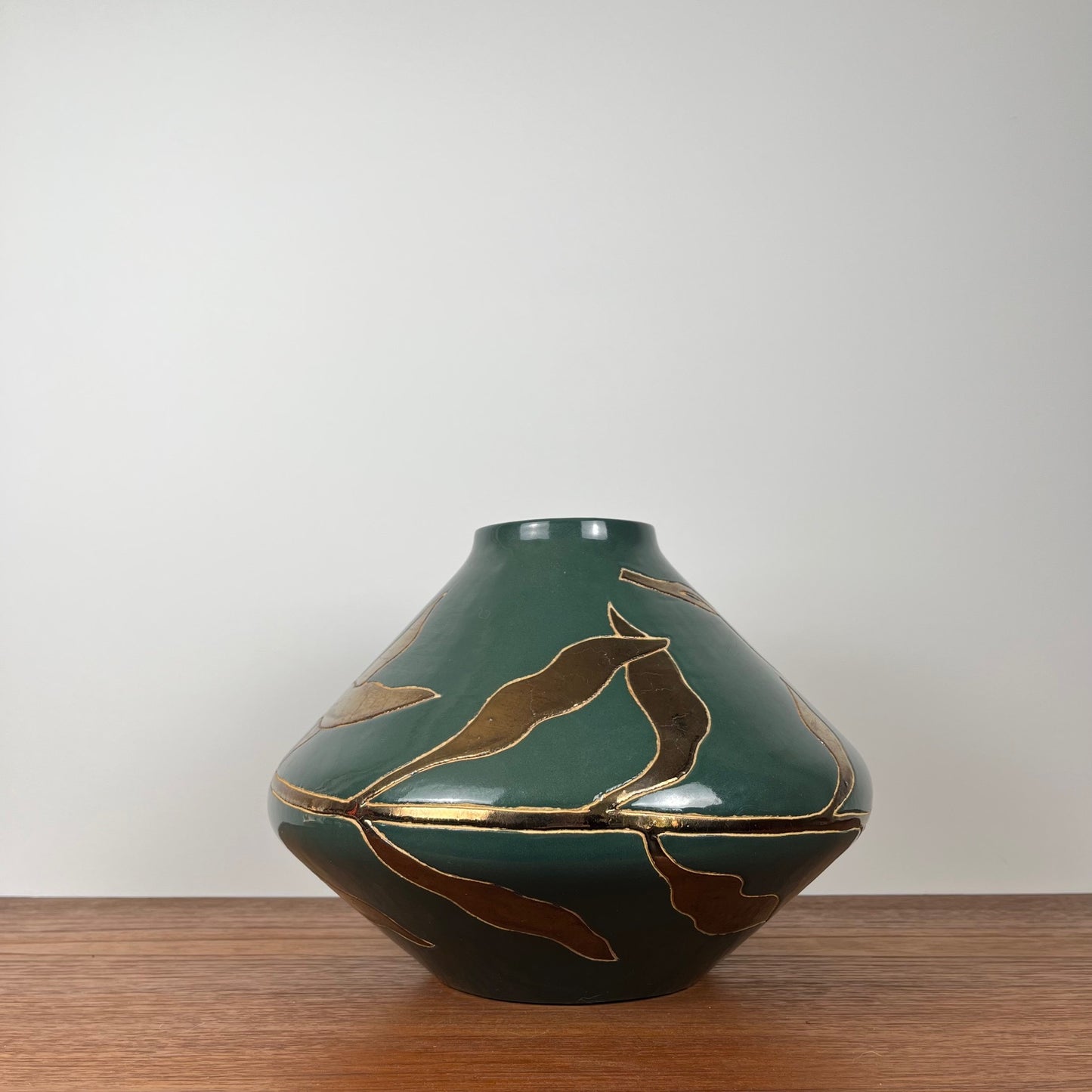 Green & gold glazed ceramic vase
