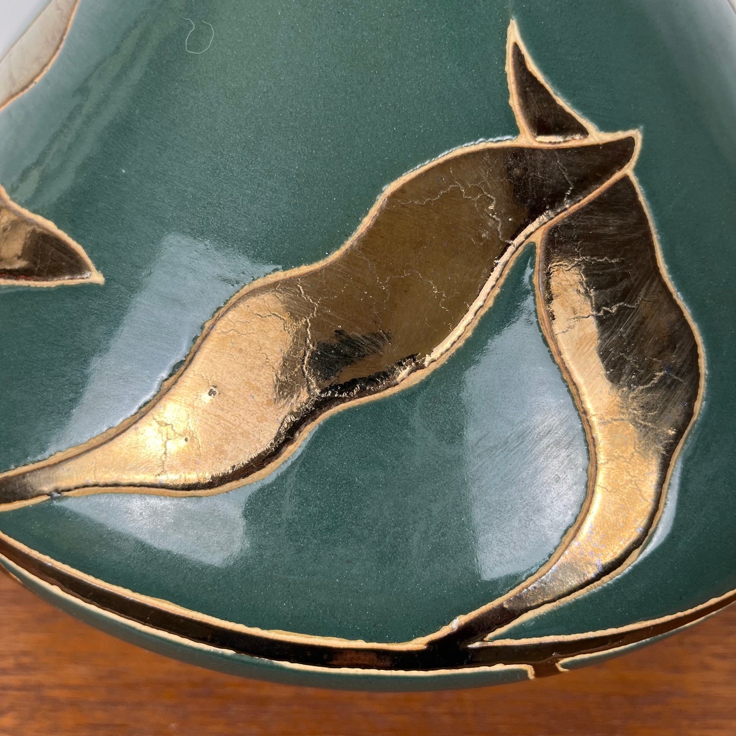 Green & gold glazed ceramic vase