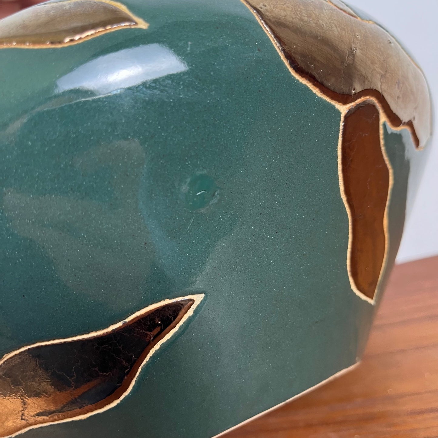 Green & gold glazed ceramic vase