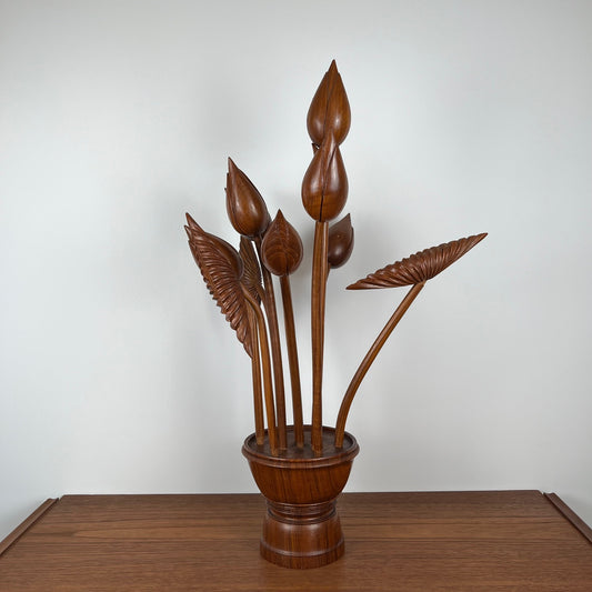 Sculpture florale en bois sculpté – Bouquet modulable vintage (années 70)