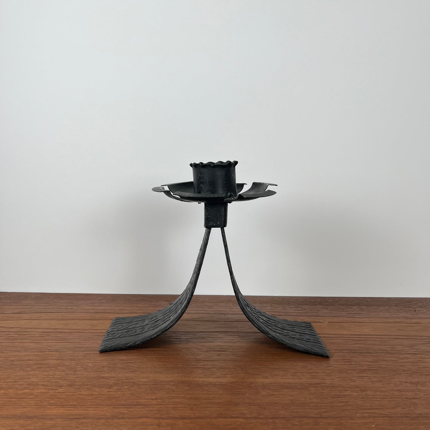 Vintage black wrought iron candle holder. 1960s/70s