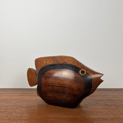 Exotic wood fish statue, midcentury modern