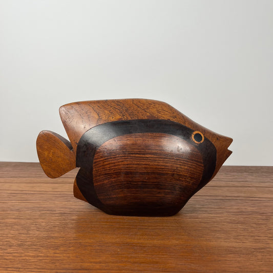 Exotic wood fish statue, midcentury modern