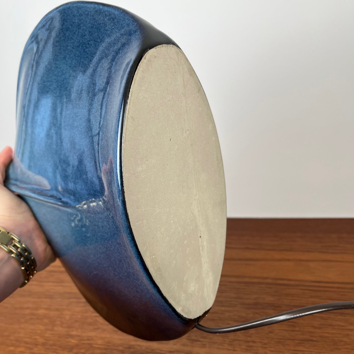 Pied de lampe en céramique bleu pétrole, 1960