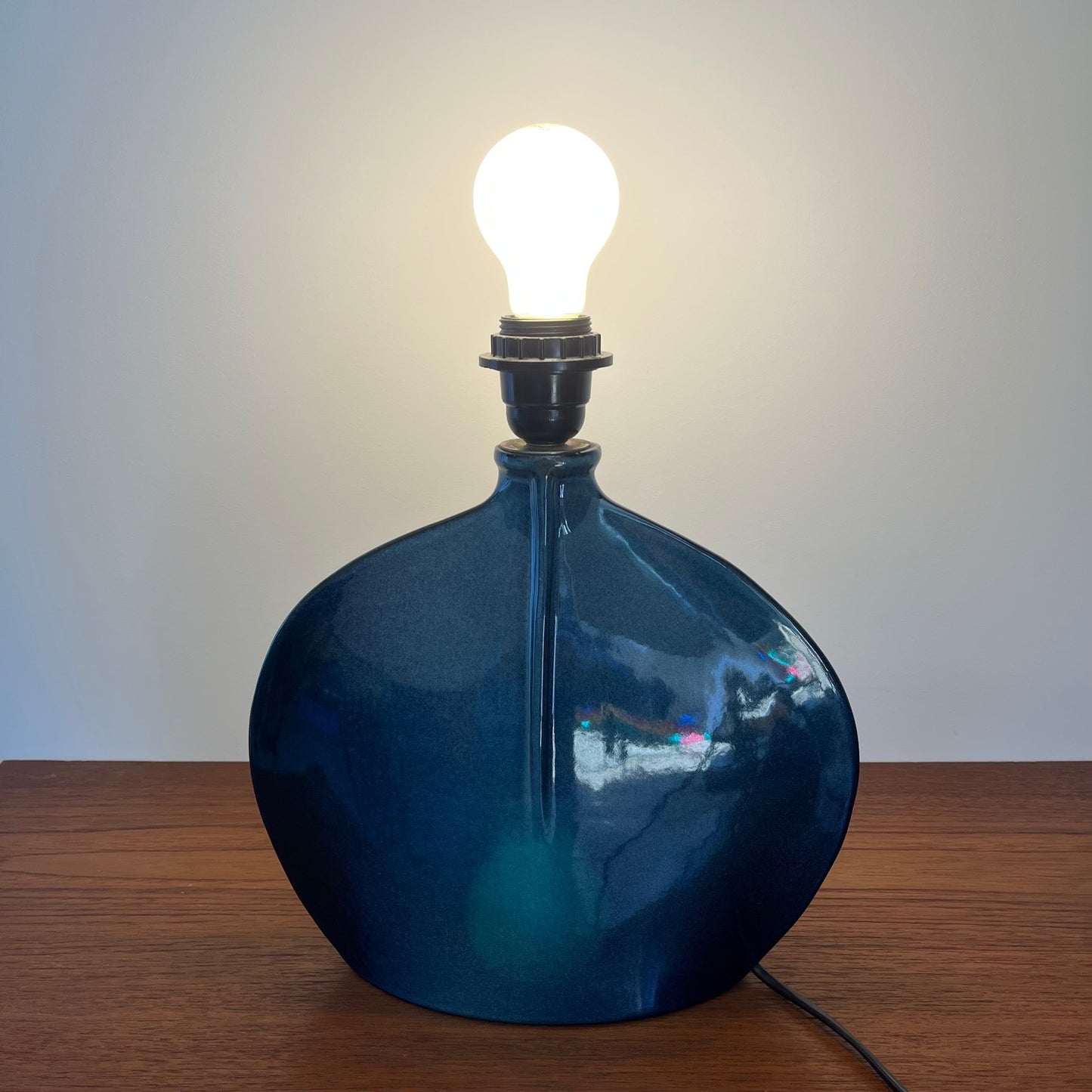 Pied de lampe en céramique bleu pétrole, 1960