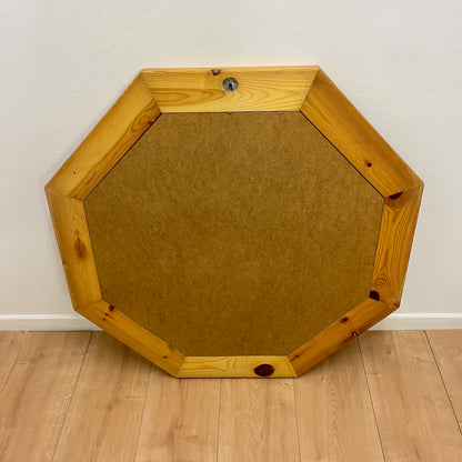 Large octagonal pine mirror, Scandinavian, 1980s