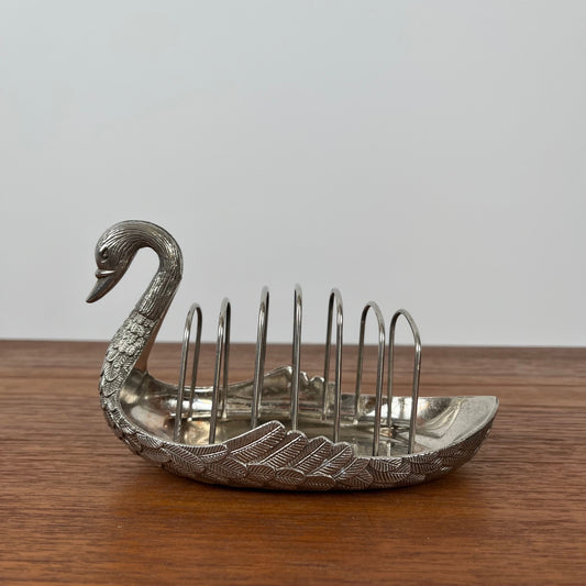 Silver-plated letter or toast holder, Swan, 1970