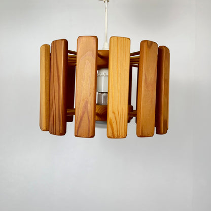 Mid-century modern Scandinavian style pine pendant light, 1970