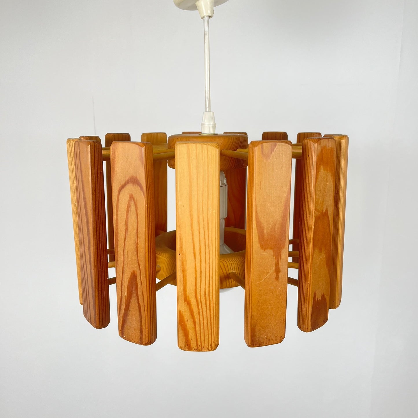 Mid-century modern Scandinavian style pine pendant light, 1970