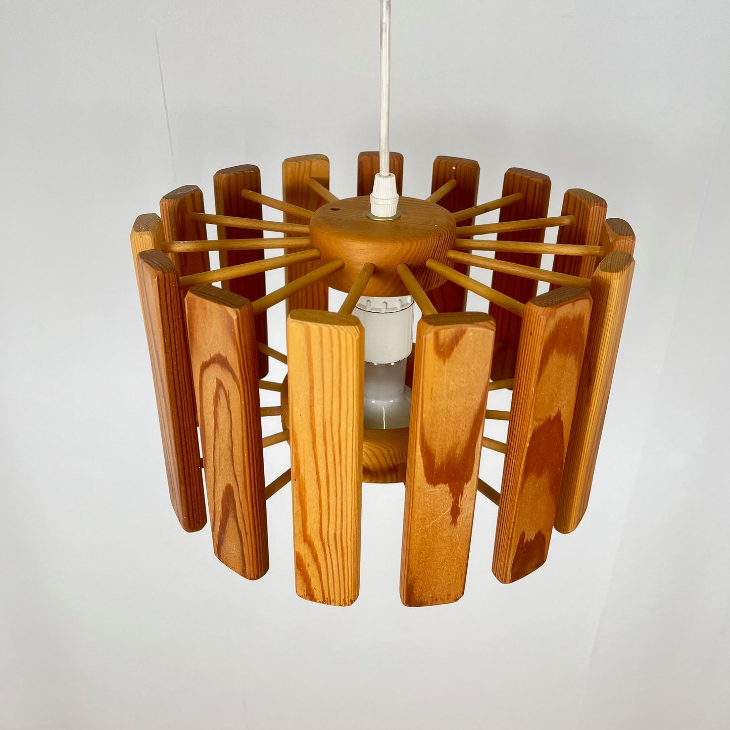 Mid-century modern Scandinavian style pine pendant light, 1970