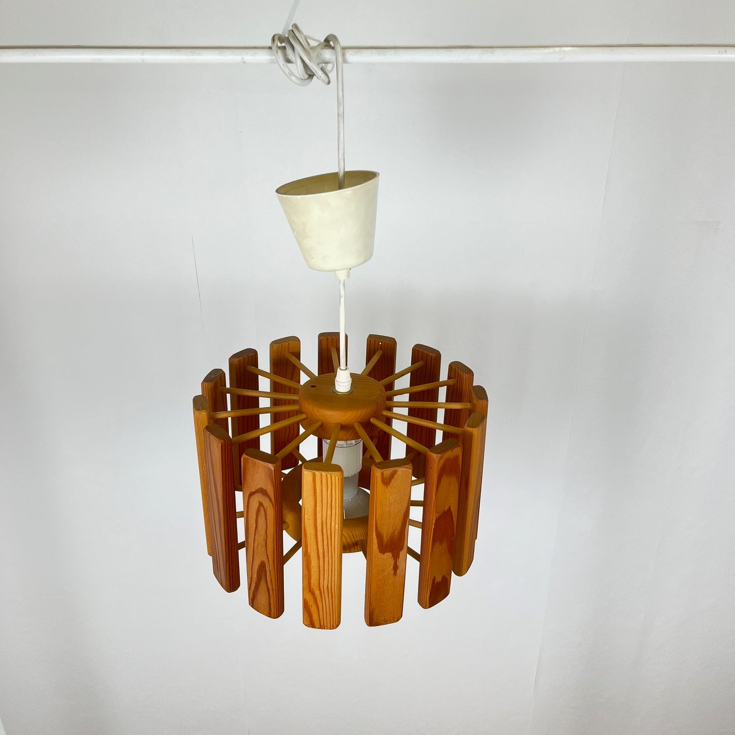 Mid-century modern Scandinavian style pine pendant light, 1970