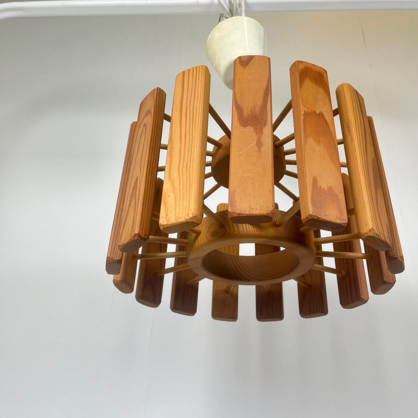 Mid-century modern Scandinavian style pine pendant light, 1970