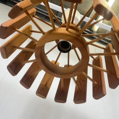 Mid-century modern Scandinavian style pine pendant light, 1970