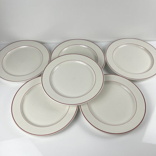 Lot de 6 assiettes plates Villeroy & boch, liseré bordeaux / violet, XXe