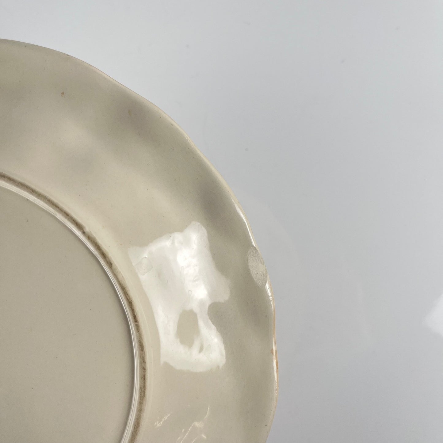 Antique earthenware dish with cherry pattern, signed "FG", 20th century