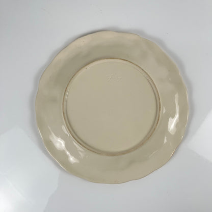 Antique earthenware dish with cherry pattern, signed "FG", 20th century