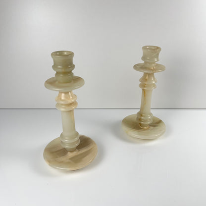 Pair of alabaster candle holders, 20th century