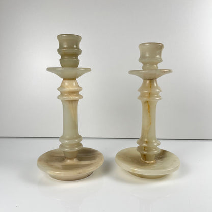 Pair of alabaster candle holders, 20th century