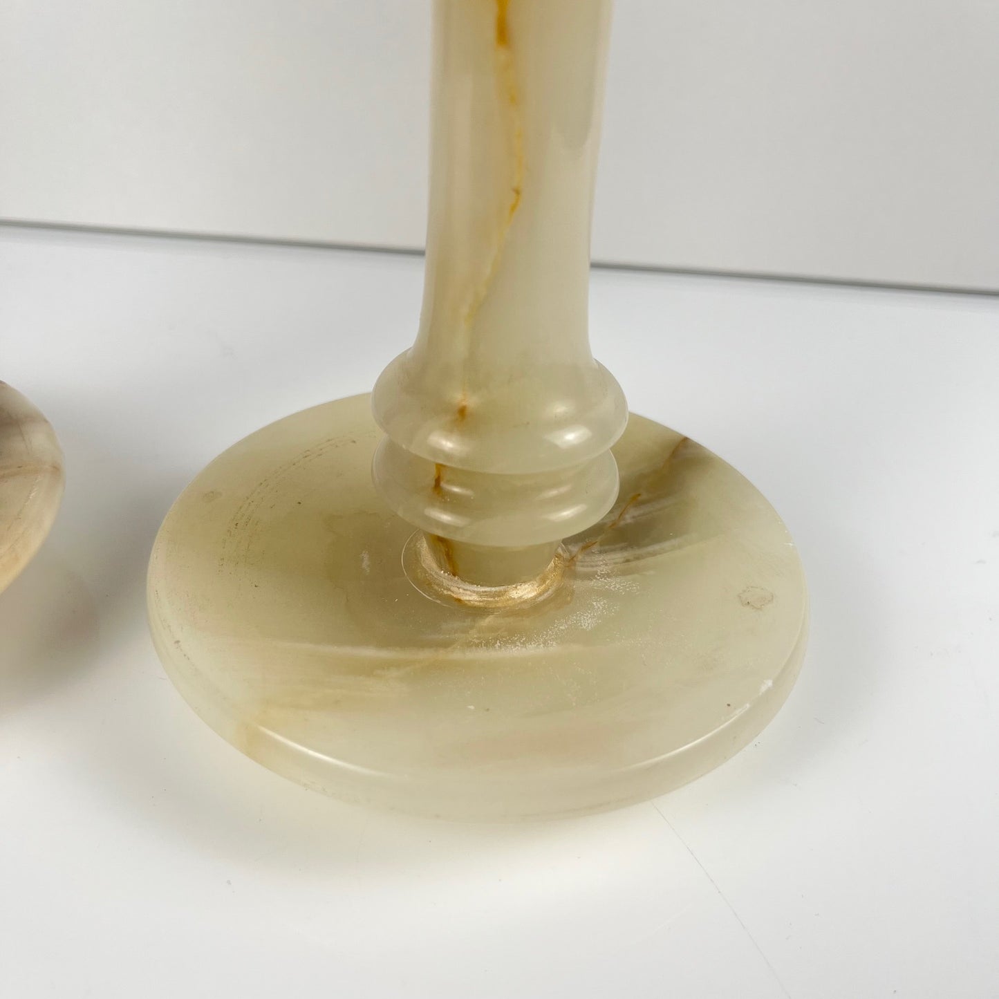 Pair of alabaster candle holders, 20th century