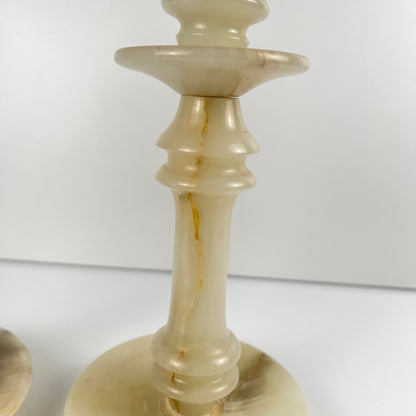 Pair of alabaster candle holders, 20th century