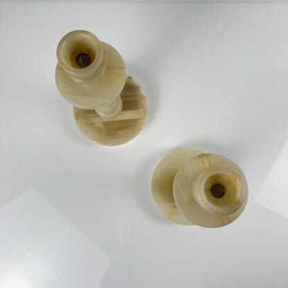 Pair of alabaster candle holders, 20th century