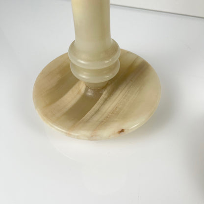 Pair of alabaster candle holders, 20th century