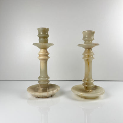 Pair of alabaster candle holders, 20th century