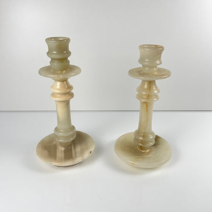 Pair of alabaster candle holders, 20th century